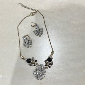 Gold Necklace and Earring Black and White Earrings Set